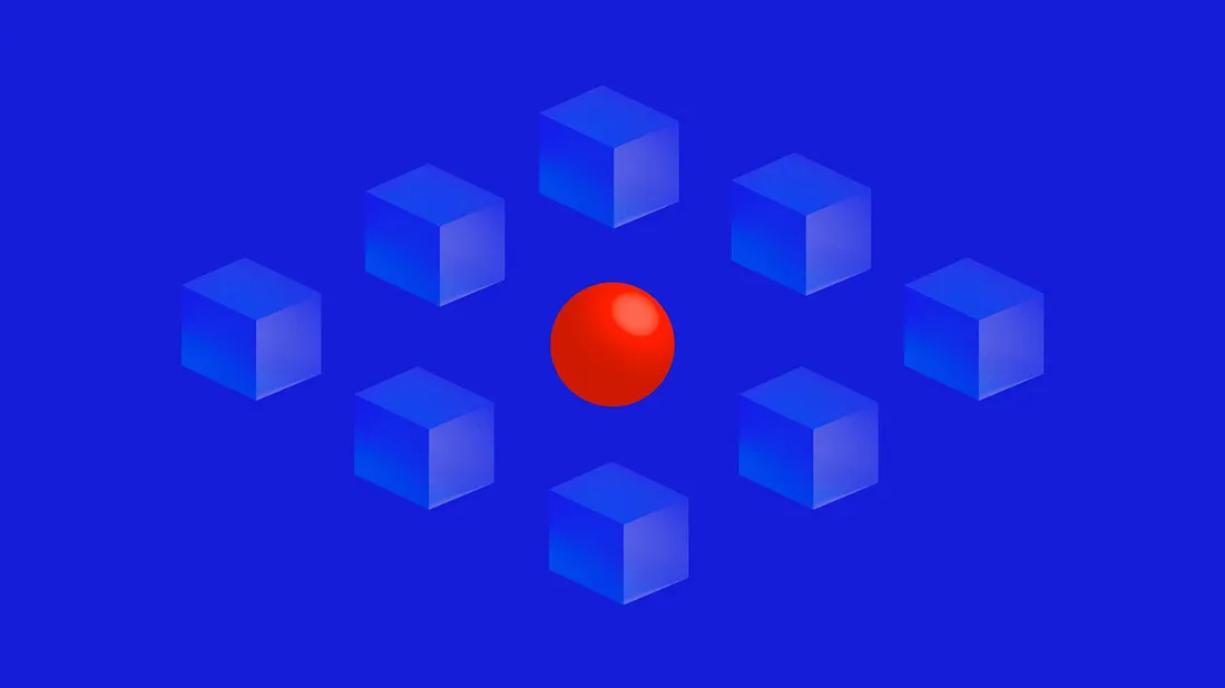 A circular red shape surrounded by cubes