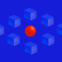 A circular red shape surrounded by cubes