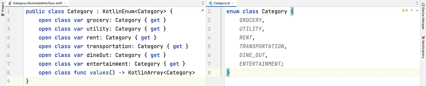 Swift Interface | Kotlin Enum